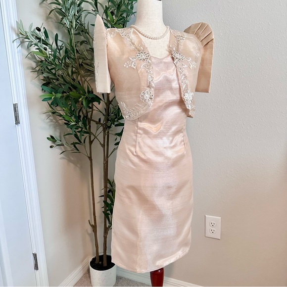 2pc Elegant Cream Dress with Terno Bolero - Picture 1 of 14